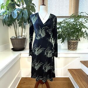 Vicky Tiel Wrap Dress Medium Black Floral Midi 90s Vintage‎